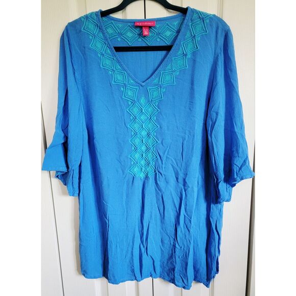 Lilly Pulitzer XL Long Sleeve Tunic Blouse Bluebell Gauze‎ PB Collection V-Neck - Picture 1 of 6